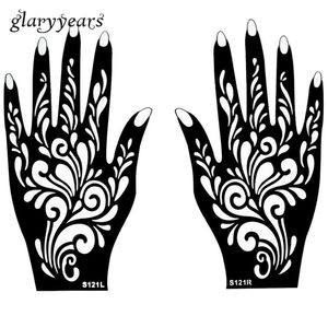 Whole1 Pair Hands Mehndi Henna Tattoo Stencil Flower Mönster Design för kvinnor Body Hand Art Målning Disponibla 20 cm 11cm S5468583