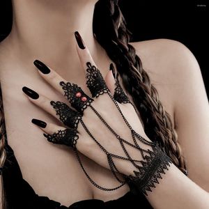 Charm Bracelets Gothic Style Vintage Lace Ring Hand Bracelet Jewelry Accessories Party Dress Up Cool Black