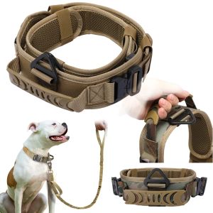 Collari di cani tattici riflettenti in nylon cognone classico k9 collare per cani ad addestramento militare con 2 manico con fibbia in metallo pesante per cane grande