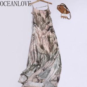 Casual Dresses OCEANLOVE Chinese Style Women Print Spring Summer Vintage Vestidos Mujer Fashion Elegant Backless Sexy Long Dress