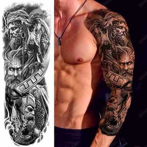 Tatueringsöverföring 1 st män full arm vattentät tillfälliga tatueringar klistermärken arm cool konst stor hipster gudinna bibel mytisk ares tatoo 240427