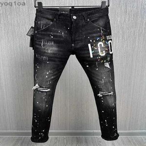 Мужские джинсы 2024 Горячие мужские джинсы джинсы Джинсовые брюки дыры ультратонкие брюки с карандашом металлическая пуговица на молнии.