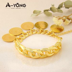 Ayong Arab Monety Bransoletka 18K Gold Splated Muzułmańska Islamska Lucky Bangles Woman Festival Event Akcesoria Prezes 240415