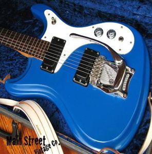 Sällsynt 1966 Ventures Model Blue Electric Guitar Bigs Tremolo Birdge Dual P90 Pickups White PickGuard Multi Colors tillgängliga4784052