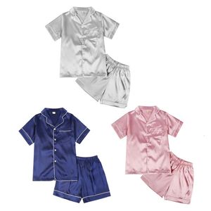 Bambini estivi Set di pigiami per bambini abiti per bambini vestiti per bambini pigiami da due pezzi set di seta ghiacciata abbigliamento da sonno abbigliamento casual indossa 240410
