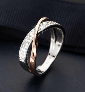 Clássico dois tons x ing anéis de dedo feminino micro pavimentado anéis de cristal mulheres anéis de casamento de cor prata jóias p08183590466