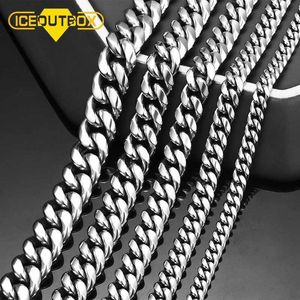 Strands ICEOutBOX Mens Cuban Link Chain Stainless Steel Necklace Curb Cuban Link Chain Necklace Suitable for Mens Hip Hop Jewelry 6/8/10/12mm 240424