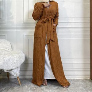 Abbigliamento etnico 2024 Autunno inverno inverno Elegante tacchino aperto Abaya Kaftan Abiti musulmani Donne lunghe Kimono abito abito Dubai Middle