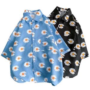 Mäns casual skjortor daisy tryck hawaiian strandskjorta mens 2023 sommar kort ärm 3xl aloha skjorta mens semester resort klädskjorta 240424