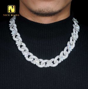 Iced Out Fashion Cuban Link Chains 18mm VVS Moissanite Diamond Silver Cuban Halsband Anpassade blommedesign Hip Hop Cuban Chain