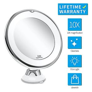 2024 Makeup Mirror With Lights Touch Screen 10X Magnifying Mirror Led Make Up Mirror Flexible Suction Cup Vanity Miroir for Bathroom- for