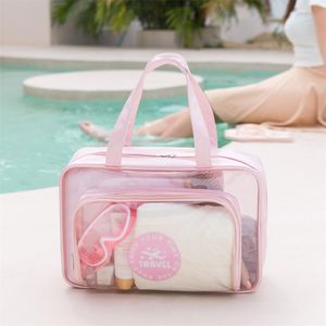 Pu Swimming Fitness Bag Transparent Waterproof Toiletry Bag Portable Clothing Storage Bag Large Capacity Dry And Wet Separation Handbag