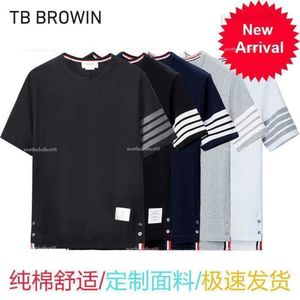 Tb Browin New Short Sleeved T-Shirt Unisex Summer Trendy Round Neck Yarn-Dyed Four Bar Top