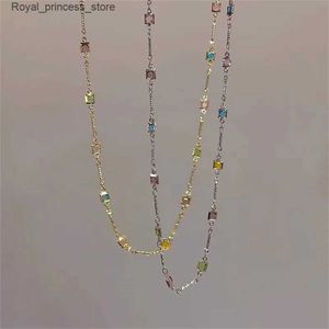 Подвесные ожерелья Rainbow Crystal Gemstone Vintage Corlecle Цветное циркон, подходящее для женщин Простая chavik Chain Jewelry Fashion Q240426