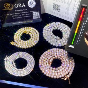 GRA VVS 2mm 3mm 4mm Moissanit S925 925 STERLING Gümüş 10K 14K Altın Kaplama Zinciri Tenis Kolye Erkek Kadın Toptan Özel Özel