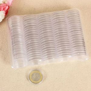 BIIN 100pcs Casella di stoccaggio moneta trasparente Capsule di monete in plastica rotonda Contenitori Contenitori protezione Case del supporto per raccolta di monete da 27 mm Scatole