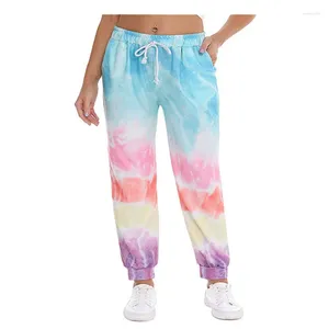 Calças femininas Primavera e outono Tie Dye Sports Elastic Belt Creating lazer lazer Graffiti Leggings casuais calça