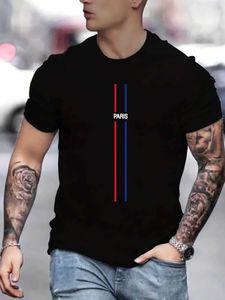 Men's T-Shirts Mens Summer Loose Set 100 Cotton Paris Printed T-shirt Top J240426