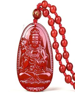 Fina smycken C1lint Buddha Pendant Halsband Bodhisattva Amulet Talisman gjord av Agate Gemstone Red Green 186e8419172