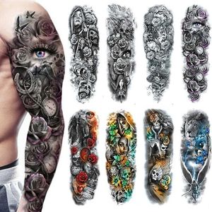 Tattoo Transfer Waterproof Temporary Full Arm Tattoos Men Women Cool Leg Art Black Fish Dragon Skull Sleeve Large Fake Sticker Glitter Style 240426