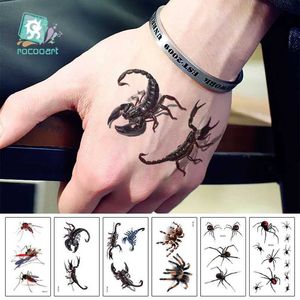 Dövme Transferi Rocooart 3D Scorpion Dövme Çıkartmaları Örümcek Geçici Dövme Cadılar Bayramı Şaka Sahte Dövme Vücut Sanat Tatuajes Makyaj Partisi Taty 240427