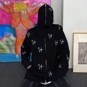 Kadın Hoodies Zsiibo Elmas Gotik Punk Moda Fermuarı Uzun Kollu Ceket Hoodie