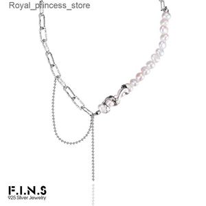 Colares pendentes F. I.N. Chave assimétrica S925 Sterling Prata de prata de água doce Irregular Chain Chain Chain Declaração de jóias requintadas Q240426