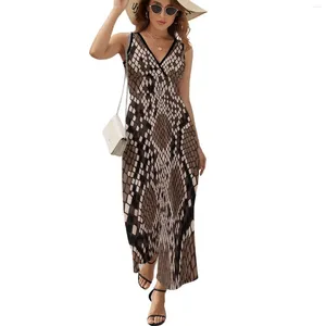 Casual Dresses Textured Snakeskin Dress Abstract Animal Cute Maxi V Neck Printed Bohemia Long Oversize Vestidos