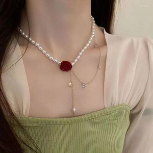 Choker 1PCS Korean Pearl Rose Halskette für Damen Elegant Barockketten Juwely Party Geschenk