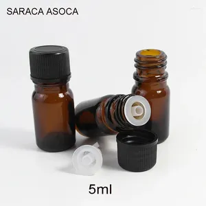 Garrafas de armazenamento 5 ml âmbar vidro de vidro essencial garrafa gotas de gotas de tampa preta com tapete de esponja EVA protegido do selo leve pequeno marrom