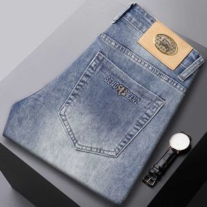 Jeans 2024 for Mens European Fashion Brand Casual Slim Fit Small Straight Leg Long Pants Thin