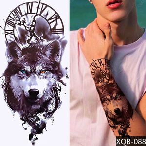 Tattoo Transfer Wolf Men Waterproof Temporary Tattoo Sticker Arm Cool Art Hipster Snake Black Transfer Washable Clock Totem 240426