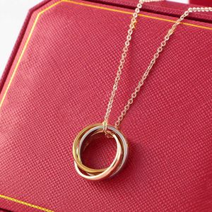 Three Ring Pancake Necklace Love Collarbone Silver Plated Rose Gold Classic Womens Pendant