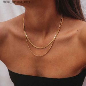 Pendant Necklaces Uworld Simple Jewelry 18K Gold Plated Flat Snake Chain Layer Necklace Stainless Steel Snake Rope Chain Necklace Gift Q240426