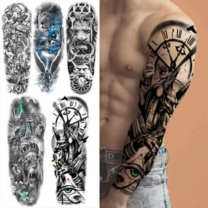 Transferência de tatuagem Super Grande Compass Wolf Head Eye Mangas temporárias de tatuagem para homens mulheres Fake Lion God Feather Tatoo DIY Tattoo de braço completo 240427