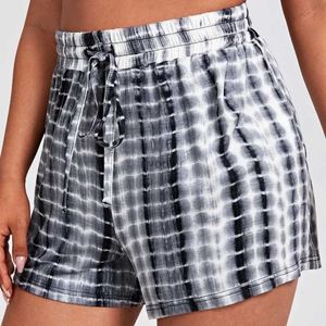 Women's Shorts Plus size waist pull summer casual tie dye shorts for womens black and white loose wide leg knot shorts plus size sports shortsL2404