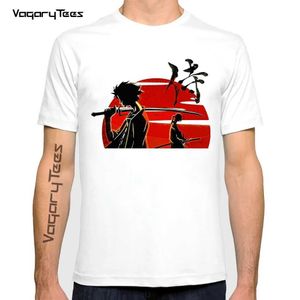 Herr t-shirts vintage samurai champloo samurai solnedgång extra stor t-shirt stor rund hals casual t-shirt japansk anime t-shirt t240425