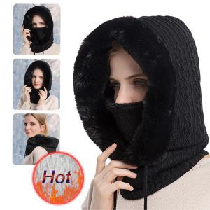 Sciarpe inverno donne 3in1 cappello da sci kinzioso con sciarpa per pile più caloroso cappa foderato per cappa maschera elastico elastico cappello aurico