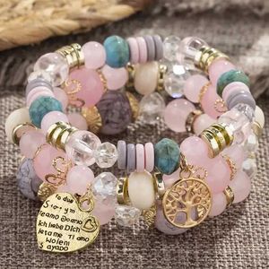 Bracciale per le perle di cristallo rosa bohemian in perline Bracciale per le donne Bracciale National Tree of Life Pack Pulseira Fetina