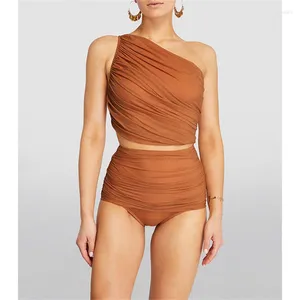 Kvinnors badkläder 2024 One Shoulder Swimsuit Sexig Women Bikini Beachwear Dress Vintage High midje Bikinis Set Bathing Summer Summerskirt