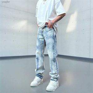 Mäns jeans Autumn Korean Fashion Drawstring Y2k Jeans Homme Classic Baggy Straight Wide Leg Pants 2024 New Hip Hop Street Fashion Casual Jeansl244
