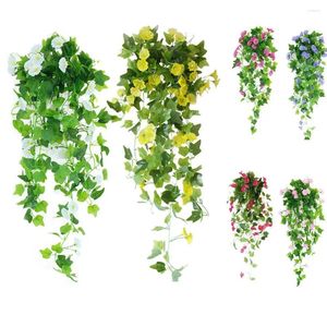 Dekorativa blommor konstgjorda vinstockar Morning Glory Hanging Plants Garland Fake Green Plant Home Garden Wall Staket Stairway Outdoor Wedding