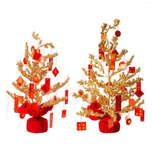 Decorative Flowers Chinese Lucky Tree Feng Shui Good Luck Bonsai Ornament For Year Spring Festival Decoration