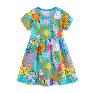 2024 Girls Girls Summer Cotton Cartoon Animal Print Party Dresses Princess Dresses 2-7 anos Vestidos de aniversário de meninas 240425