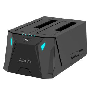 Steuerelemente Alxum Dual Bay SSD Festplatte Dockingstation USB C an SATA HDD -Dockingstation für 2,5/3,5 -Zoll -Festplatten -Dock -Offline -Klon