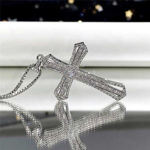 Pendant Necklaces Huitan Luxury Full Cubic Zirconia Cross Pendant Necklace Womens Fashion Paradigm Necklace Jewelry Party Daily Accessories Q240426