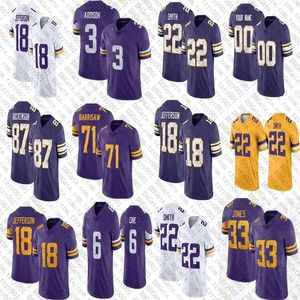 JJ McCarthy Aaron Jones Justin Jefferson TJ Hockenson Jerses de futebol personalizado 3 Addison KJ Osborn Harrison Smith Christian Darrisaw Cris Carter Brandon Powell