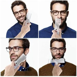 2024 Two-in-one Four-pronged Pointed Men's Beard Filler Pen and Rotating Beard Molding Board Comb Ruler Combinationbeard filler pen board