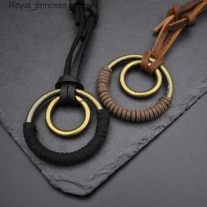 Pendant Necklaces Womens Leather Rope Pendant Necklace with Retro Ethnic Style Bohemian Necklace Double Loop Pendant Jewelry Accessories Adjustable Q240426