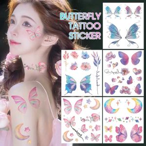 Tatueringsöverföring Fairy Butterfly Wings Flash Tattoo Stickers Tillfälliga vattentäta ögon möter armar kroppskonst falsk tatuering Kvinnor Makeup Tillbehör 240427